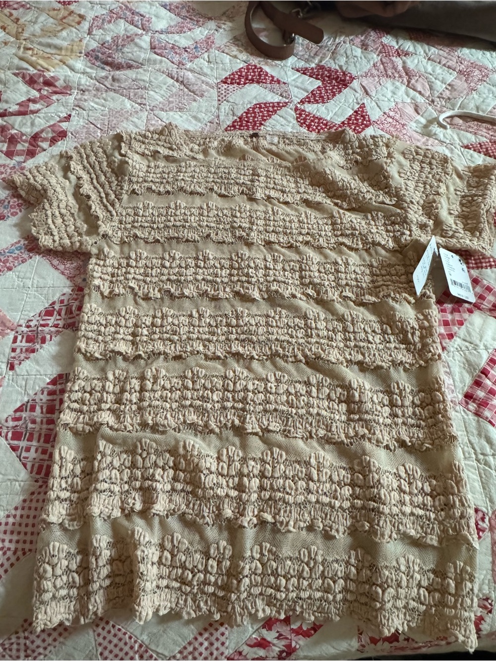 Free People Beige Textured Short-Sleeve Camisole Top